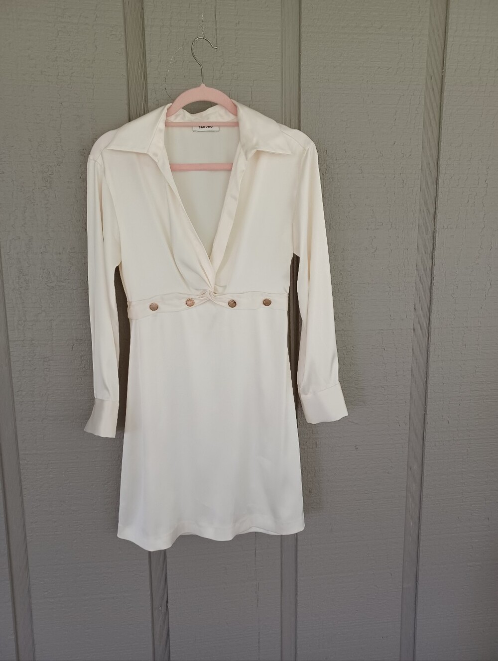 Sandro Short Satin Effect Mini Dress Size 34 US 2 Women Long Sleeve Twist Front